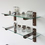 Hanah Home R200 Estantería de pared de cristal templado y madera de pino, Nogal